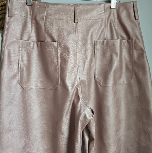 Anthropologie New Maeve Colette Coated Pink Faux Leather Wide Leg Pants SZ 33 - Picture 7 of 11
